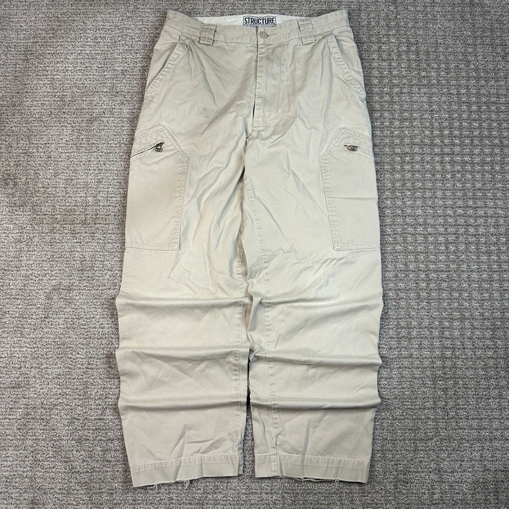 Vintage Structure Cargo Pants Mens 34x29 Khaki Tan Utility Wide Leg Twill Y2K